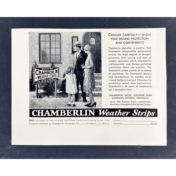 Chamberlin Weather Strips "Enjoy Year-Round Protection" Vintage Print Ad 1929 - Picture 3 of 3